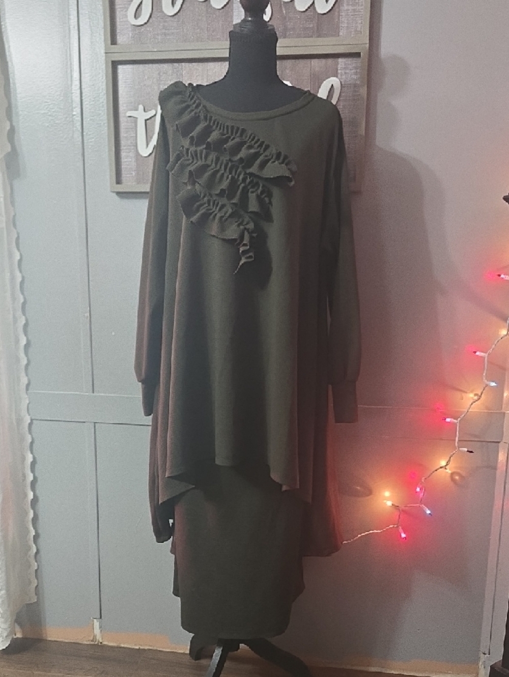 Olive Green Ruffle Tunic Outfit - Picture 2 of 2